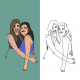 Ilustraciones personalizadas de amigas parejas digital en blanco y negro
