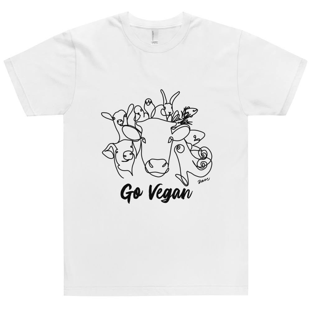 Camiseta Ilustración de animales y frase "Go Vegan"