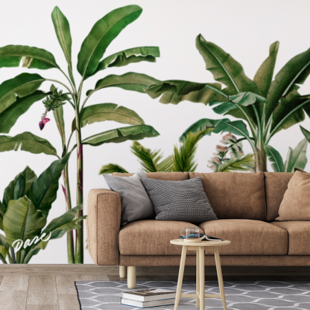 Mural pintado a mano con plantas exóticas y vegetación tropical