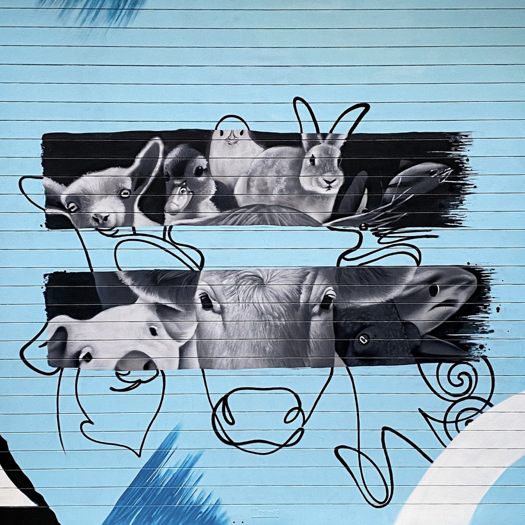 mural animales graffiti persiana besneta vegano barcelona