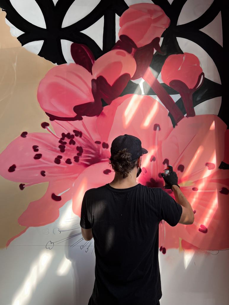 Handpainted Mural Of Flowers Process Work In Progress Wall Art Restaurant Indoor Decoration Dase Udon Miami Wynwood 773x1030