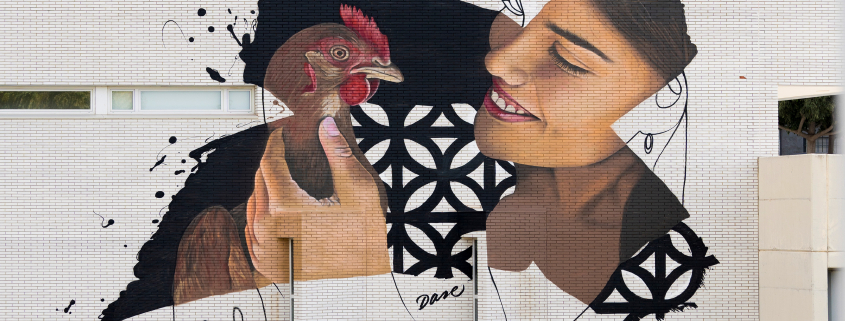 Mural de retrato en exterior pintado a mano por Dase. Homenaje a Carlota Bruna Vegan Fest Terrassa (Barcelona)