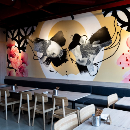 Mural en Interior de Restaurante UDON en Miami, Wynwood